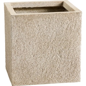 Beiger, eckiger Pflanztopf Calais, 40x39x39 cm, mit rauer Oberfläche für Garten und Balkon.
