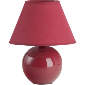 Rote Keramik Tischleuchte mit Stoffschirm, passend für Nachttisch.