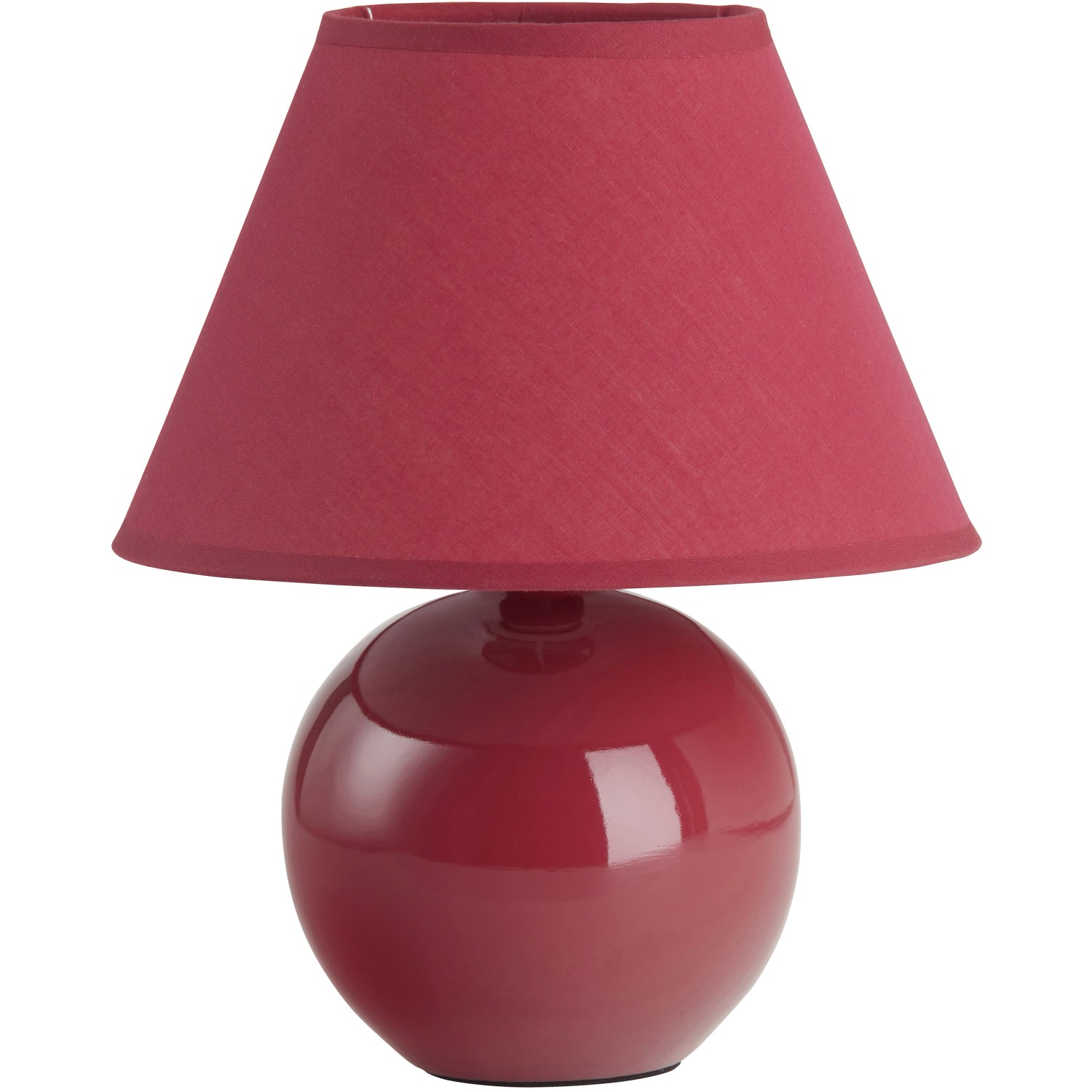 Rote Keramik Tischleuchte mit Stoffschirm, passend für Nachttisch.