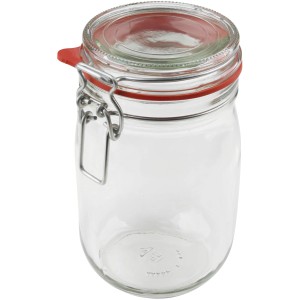 Dr. Oetker Bügelverschlussglas, 1140ml, transparent, mit rotem Gummiring und Metallbügel.