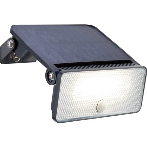 Schwarze LED-Solar Wandleuchte mit PIR Sensor, 8 W, 1.000 lm für den Außenbereich.