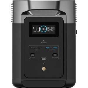 EcoFlow Delta 2 Powerstation: Kompakte, schwarze Powerstation mit Display und Anschlüssen.