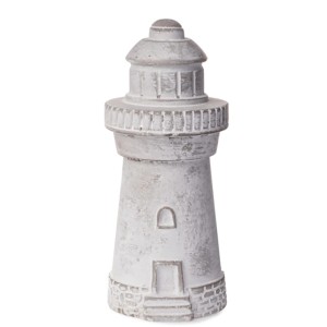 Deko-Leuchtturm aus Beton, grau-weiß gewischt, 19 cm hoch. Maritime Dekoration für Innen und Außen.