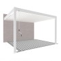 Weißer Weide Deluxe Wand Pavillon aus Aluminium mit verstellbarem Lamellendach und Kurbel für Terrassenüberdachung.