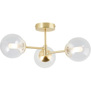 Moderne, goldfarbene Brilliant Deckenleuchte Gitse mit drei klaren Glaskugeln. Ideal als Wohnraum- oder Badbeleuchtung.