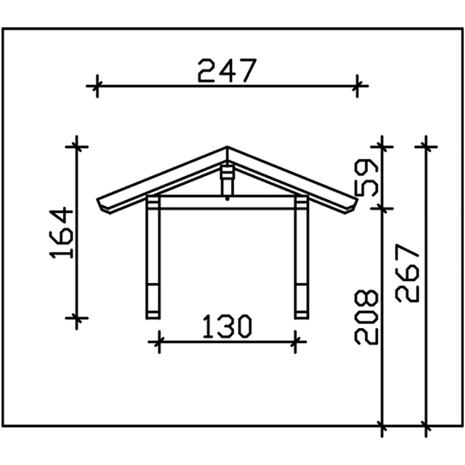 Technische Zeichnung: Skan Holz Vordach Siegen 1 Natur, Maße 247x116 cm, Konstruktionsdetails.
