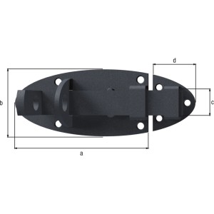 Duravis Schlossriegel flach, Griff Schwarzdiamant, Duplexbeschichtung, Maße 90x44x41 mm.
