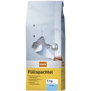 Sack OBI Füllspachtel Weiß, 5 kg, zum Ausbessern von Rissen und Löchern im Innenbereich.