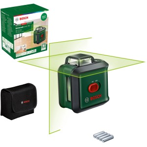 Bosch UniversalLevel 360 Kreuzlinienlaser mit 360°-Linie, inkl. Zubehör wie Tasche und Batterien.