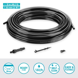 Gardena Micro-Drip-System Start-Set Pflanzreihen S mit Tropfrohr, Verbinder und Erdspieß.