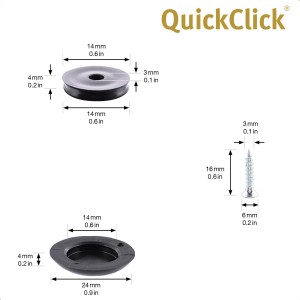 Wagner QuickClick Möbelgleiter Set, 12-teilig, schwarz-grau, mit Schrauben und Maßen.