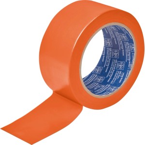 Orangefarbenes LUX-TOOLS PVC Band, 50 mm breit, auf Rolle. Robustes Klebeband für Reparaturen, Werkstatt & Baustelle.