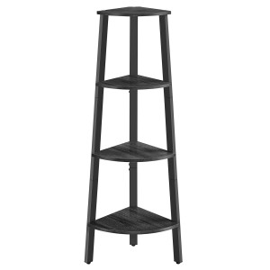 Vasagle Eckregal mit 4 Ebenen in Grau-Schwarz, ideal für Wohnzimmer und Arbeitszimmer.