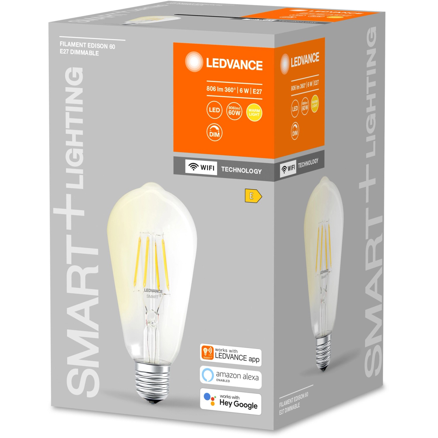 Ledvance Smart+ Filament Edison E27 Leuchtmittel, 6W, klare Edison-Form.