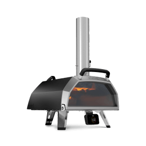 Ooni Karu 2 Pro Multi-Brennstoff Pizzaofen für den Outdoor-Bereich, mit Sichtfenster und Temperaturanzeige.