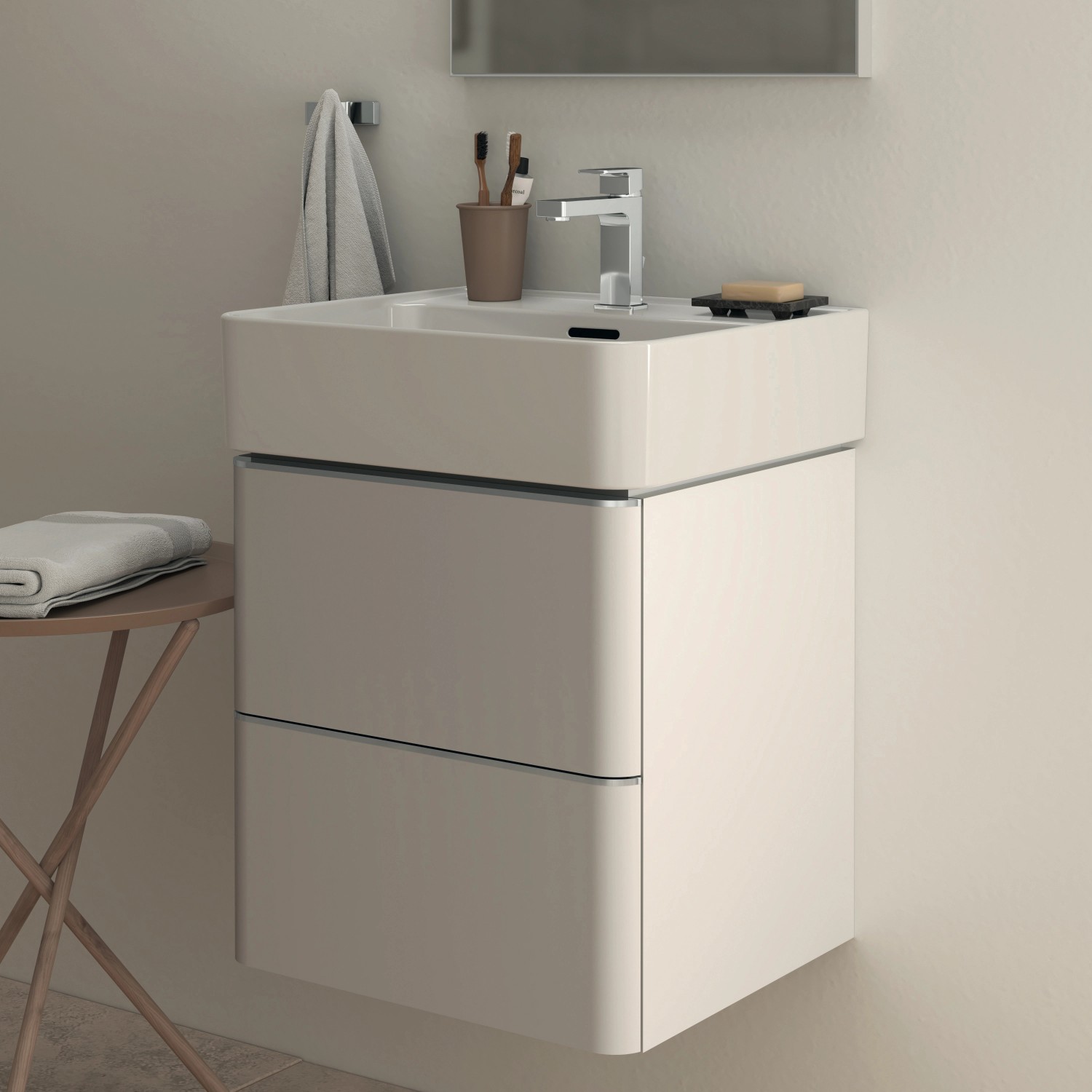 Ideal Standard Waschbeckenunterschrank Adapto, weiß hochglanz, mit zwei Schubladen und Softclose.