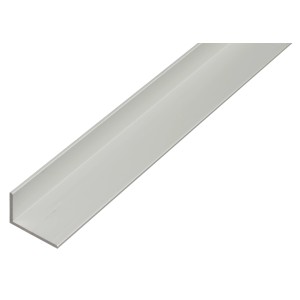 Silbernes, ungleichschenkliges Winkelprofil aus Aluminium, 10x40x1000 mm.
