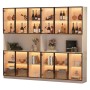 okwish Vitrine mit LED Beleuchtung Schranktüren Stauraum Wohnzimmer 240x34x200cm Weiß_8