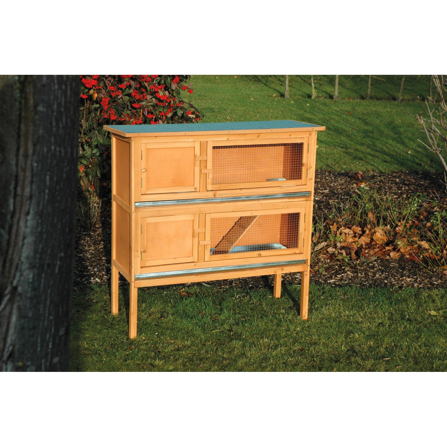 Dobar Kleintierstall, 2 Etagen, aus FSC®-Holz, 115x45x116cm, mit Ruhebereichen und Zinkwannen.