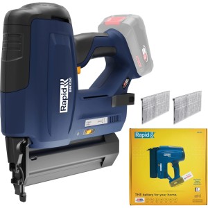 Rapid Akku-Nagler BNX50 18V mit Akku, Nägeln und Verpackung. Ideal zum Tackern von Zierleisten.