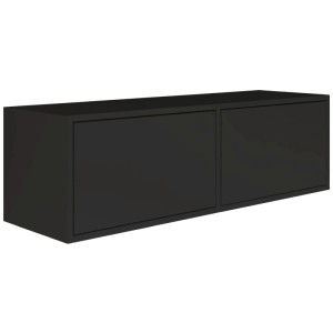 Schwarzes Selsey Framme TV-Hängeboard, 100 cm breit, wandmontiert, mit zwei grifflosen Push-to-Open Klappen.