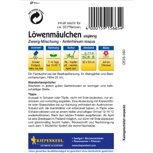 Kiepenkerl Löwenmäulchen Zwerg-Mischung Samenpackung mit Infos zu Aussaat und Blütezeit.