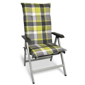 Beautissu Hochlehner Auflagen Sunny, 4er Set, 120x50x6cm, Grün kariert für Gartenstühle.