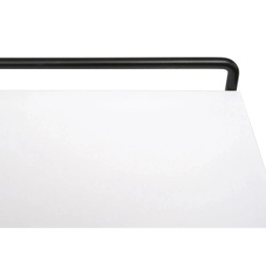 Detailansicht: Grau-blaues MCW Pflanzregal/Standregal mit weißer Ablage und schwarzem Metallgestell.