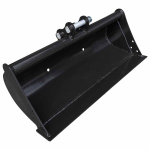 Schwarzer Zipper Böschungslöffel, 800 mm breit, für Minibagger. Ideal zum Begradigen von Gräben und Böschungen.