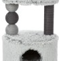 Grauer Kratzbaum Harvey (73 cm) mit Höhle, Liegeflächen und Kratzsäule für Katzen.