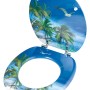 WC-Sitz Kalamos mit Strandmotiv, Holzkern, blaue Brille mit Palmen und Möwen.