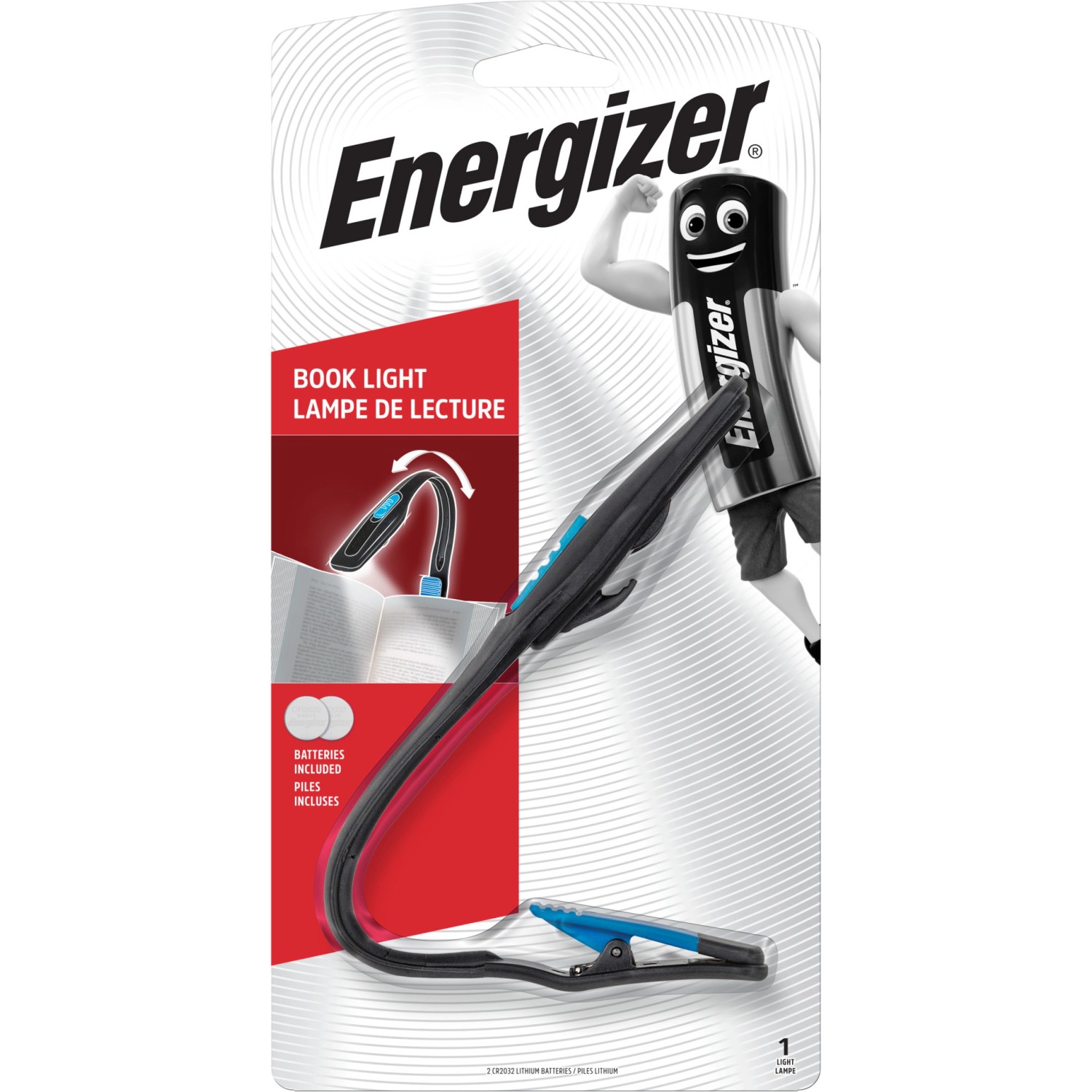 Energizer Booklight Speziallampe mit flexiblem Hals und Klemme, ideal zum Lesen. Inkl. Batterien.