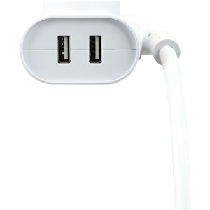 Weiße Schwaiger Steckdosenleiste mit 2 USB-Anschlüssen und Kabel.