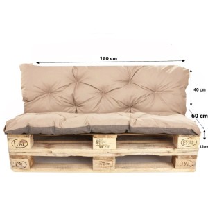 Beiges Setgarden Palettenkissen-Set für Palettenmöbel: Sitzkissen 120x60cm, Rückenkissen 120x40cm. Für Garten & Terrasse.