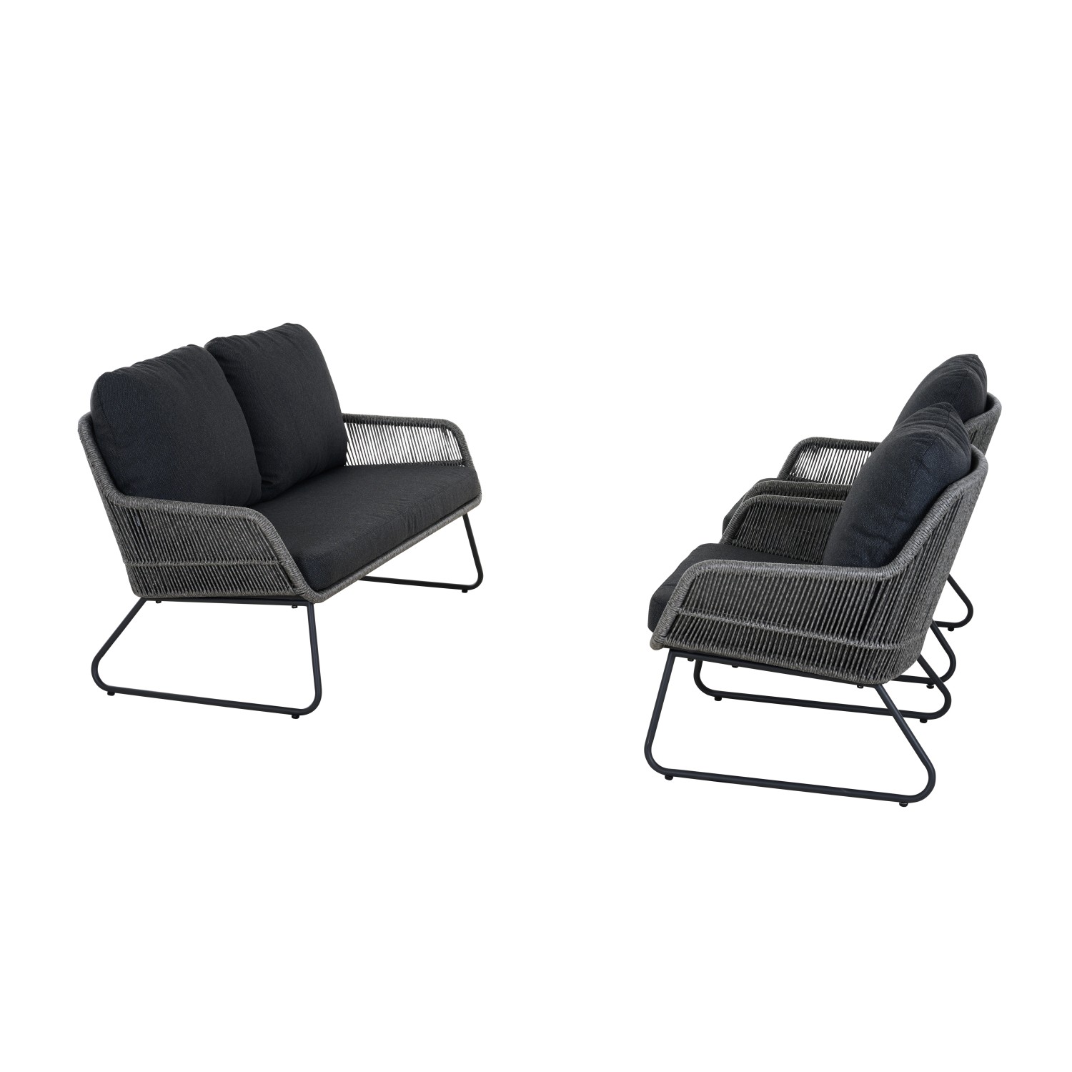 Graues Siena Garden Kansas 2-er Loungesofa mit Kissen, Teil einer Gartenmöbel-Serie.