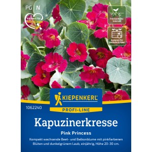 Kiepenkerl Kapuzinerkresse Pink Princess mit pinkfarbenen Blüten und grünen Blättern.