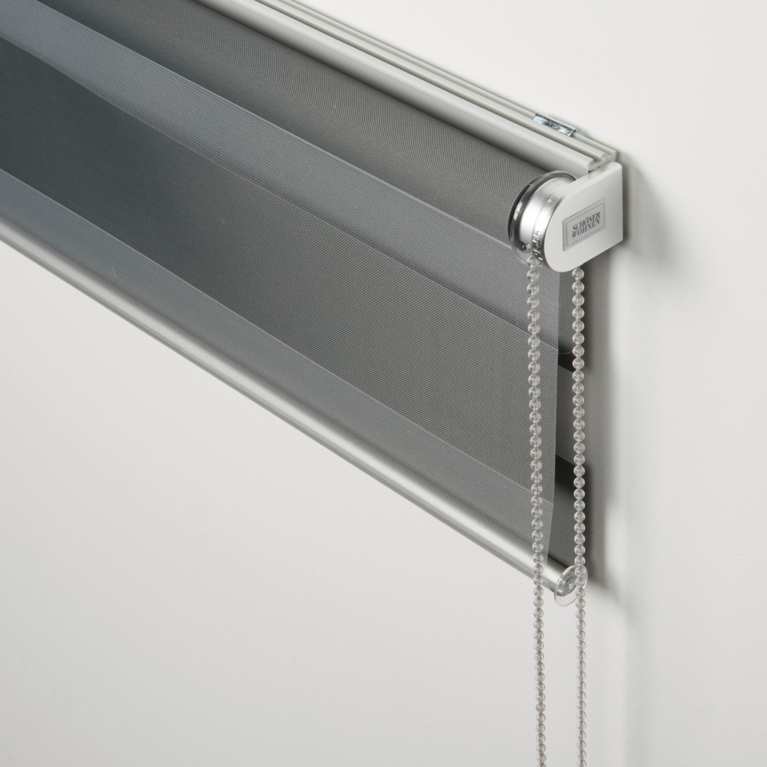 Schöner Wohnen Doppelrollo Tilda, 45x150 cm, Grau. Rollo mit transparenten und blickdichten Streifen.