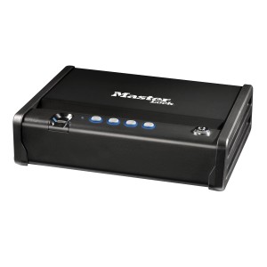 Schwarzer Master Lock Tresor MLD08EB mit Fingerabdrucksensor, 2,34 l Fassungsvermögen.