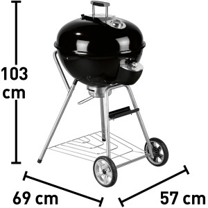 Schwarzer Jamestown Holzkohle-Kugelgrill Bolton mit Ablage und Rädern.