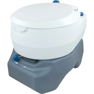 Mobile Campingtoilette, 20 l, antimikrobiell, mit Wasserspülung, weiß/grau.