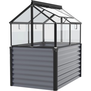 Vitavia Hochfrühbeet Gaia Jumbo, Granit-Schwarz, mit Sicherheitsglas und 4 Dachfenstern.