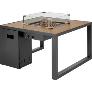 Casas Lounge-Feuertisch für Garten/Terrasse, 95x95cm, mit Glaswindschutz und Lavasteinen.