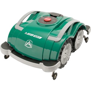 Ambrogio L60 Elite S+ Mähroboter in Grün-Grau, ohne Begrenzungskabel, mit 4 Rädern.