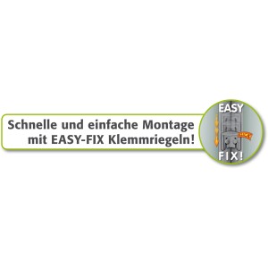 Einfache Montage des Juwel Thermohauses mit EASY-FIX Klemmeriegeln.