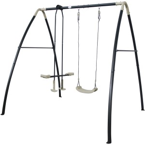 AXI Metallschaukel mit Einzelschaukel und Wippe in Anthrazit/Creme für Kinder im Garten.