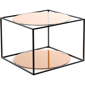 Kayoom Beistelltisch Cody, Terra-Schwarz, Ø 50 cm. Quadratisches Metallgestell mit runden Glasplatten.