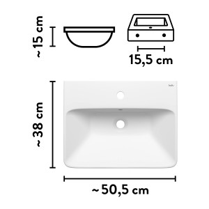 baliv Wand- & Aufsatzwaschtisch Cleveland, weiß, 50,5 cm, mit Maßangaben.
