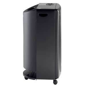 Schwarzer Rowi Gasheizofen Blue Flame 4200 Watt mit Rollen und Sauerstoffmangelsicherung.