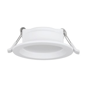 Weißer Eglo LED-Einbauspot Idun-E, 8,6cm Durchmesser, aus Kunststoff. Warmweißes Licht für Küche, Wohnzimmer oder Flur.