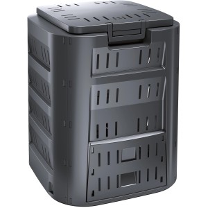 Schwarzer Komposter Compogreen mit 210 l Volumen für Garten- und Küchenabfälle.